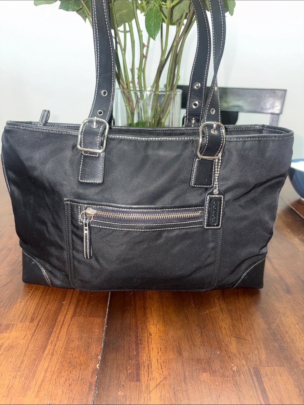 Coach 2004 Vintage 4450 Y2K Nylon Leather Trim Tote (Black) EUC
